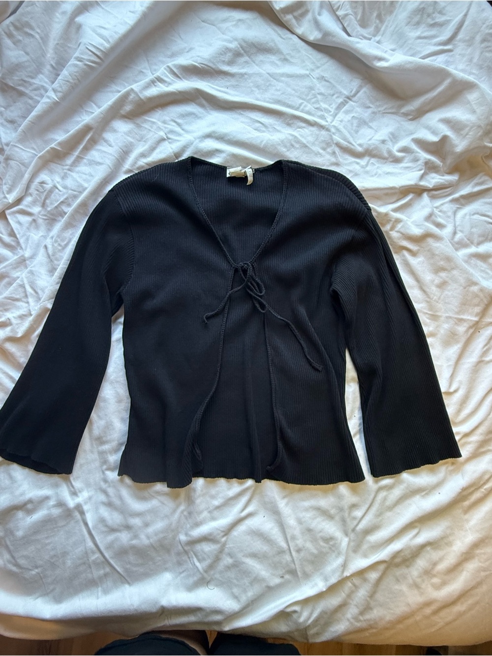 Vintage Y2K G.A.S. Black Ribbed Tie Front Cardigan Top